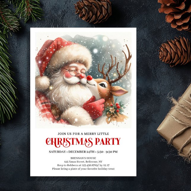 Santa Claus Rudolph Festive Holiday Family Party  Inbjudningar (Santa Claus Rudolph Festive Holiday Family Party Invitation

)