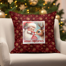 Santa Claus Rudolph Holiday Throw Pillow Cozy Deco Kudde