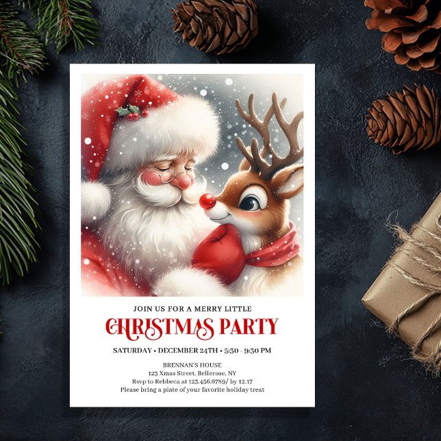 Santa Claus Rudolph Holiday Winter Party Celebrate Inbjudningar (Santa Claus Rudolph Holiday Winter Party Celebration Invitation

)