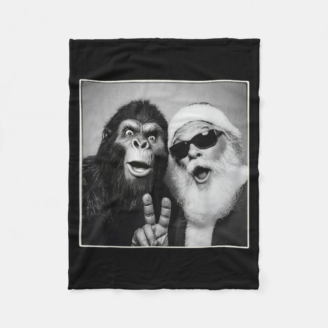 Santa Claus Selfie Bigfoot Christmas Funny Sasquat Fleecefilt (Framsidan)