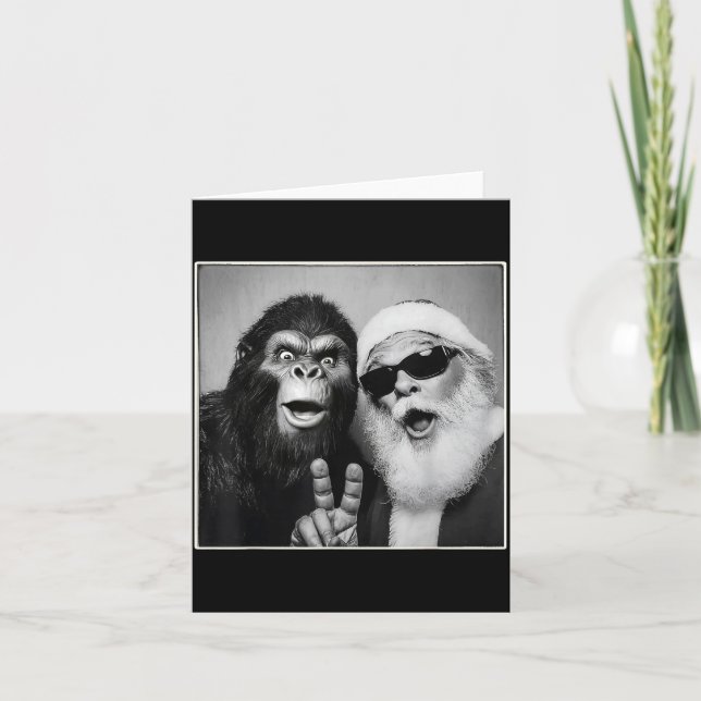 Santa Claus Selfie Bigfoot Christmas Funny Sasquat Kort (Framsida)