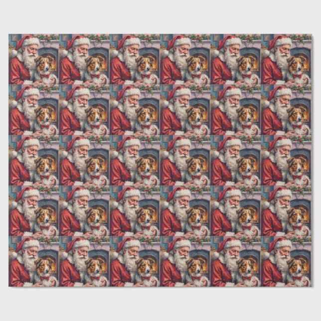 Santa Claus Shetland Sheepdog Christmas Art Presentpapper (Platt)