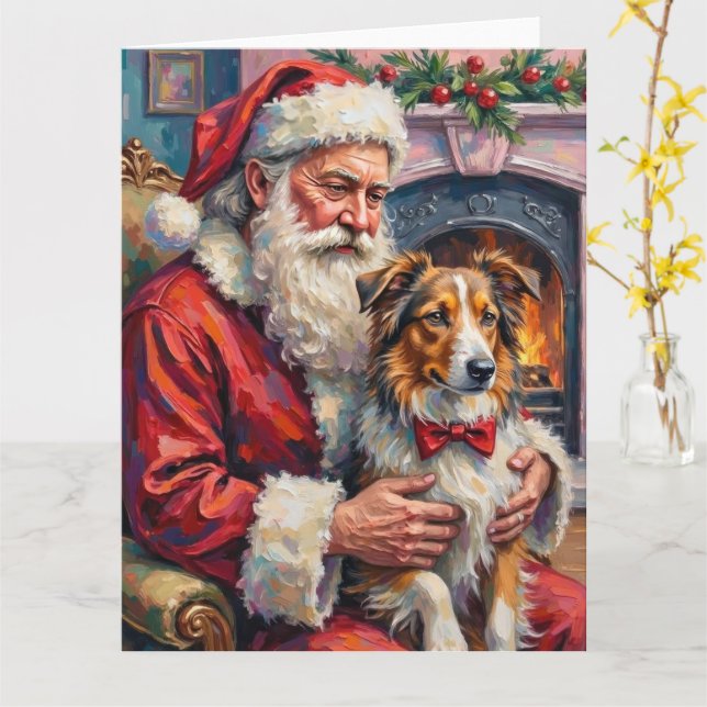 Santa Claus Shetland Sheepdog julkonst Kort (Gul blomma)