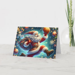 Santa Claus shooting Hoops Basketball Helgkort