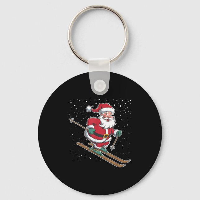 Santa Claus Skiing Christmas Sports Xmas Holiday C Nyckelring (Framsida)