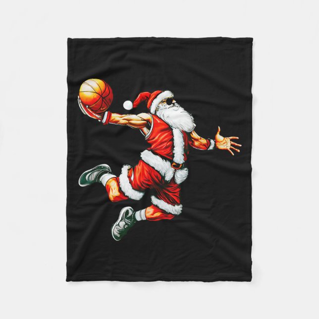 Santa Claus Slam Dunk Basketball Hoop Christmas Pa Fleecefilt (Framsidan)