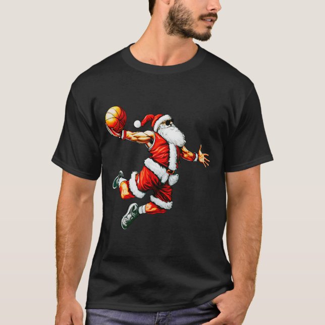 Santa Claus Slam Dunk Basketball Hoop Christmas Pa T Shirt (Framsida)
