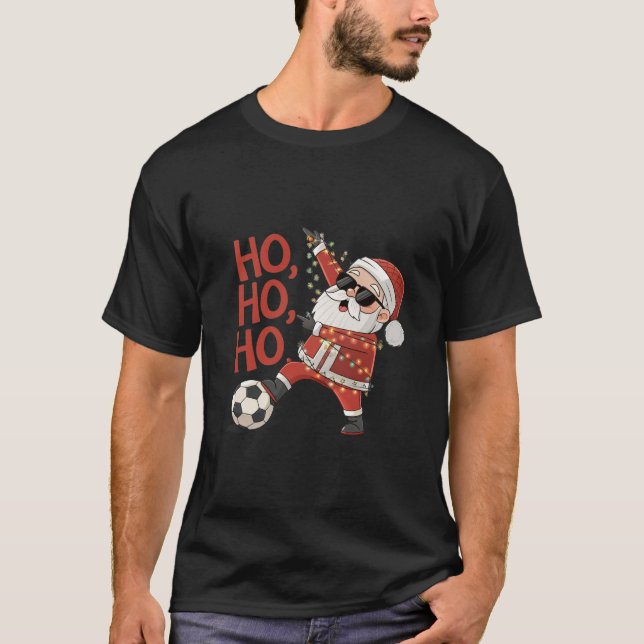 Santa Claus Soccer Player with Christmas Lights T Shirt (Framsida)