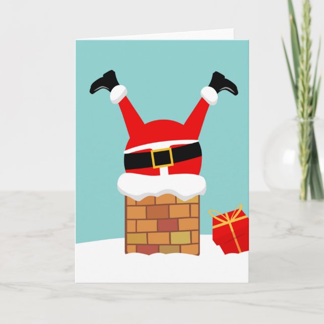 Santa Claus stuck in the chimney on the roof Kort (Framsida)