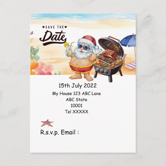 SANTA CLAUS Summer Beach Save the date Helg Vykort (Framsida)