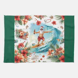  Santa Claus surfing on Christmas Holiday  Kökshandduk