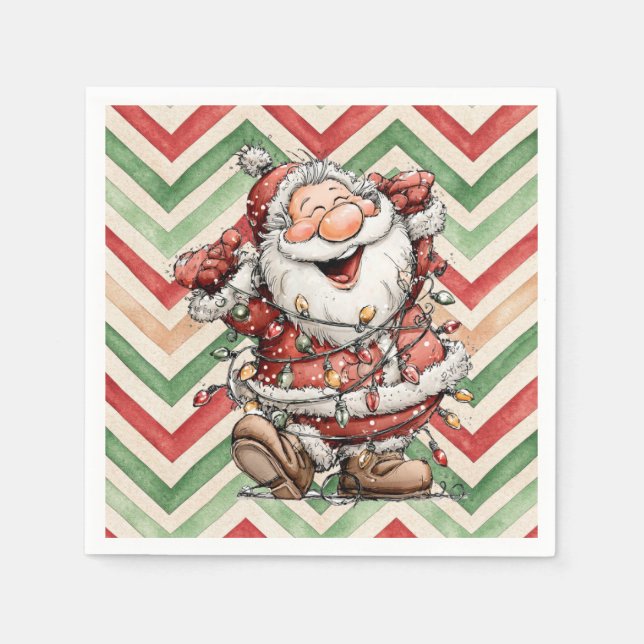 Santa Claus Tangled In Christmas Lights Pappersservett (Framsidan)