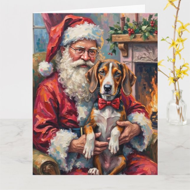 Santa Claus Treeing Walker Coonhound Christmas Art Kort (Gul blomma)