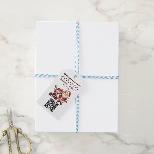 Santa Claus Two Sides Business Card Edit QR Code Presentetikett (Med Snöre)