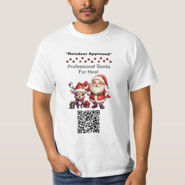Santa Claus Two Sides Business Card Edit QR Code T Shirt (Framsida)