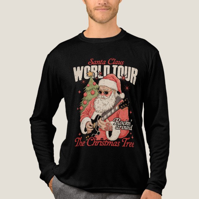 Santa Claus Världsturné Cool Julmusik Gitarr T Shirt (Framsida)