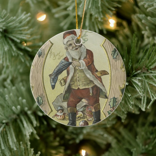 Santa claus Vintage Illustration Julgransprydnad Keramik (Träd)