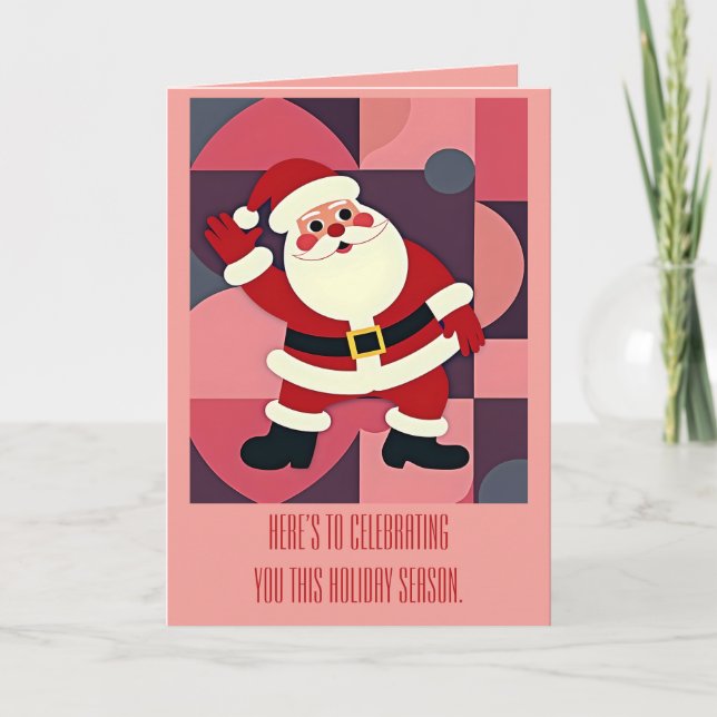 Santa Claus Waving Mid-Century Modern Holiday Fun Kort (Framsida)