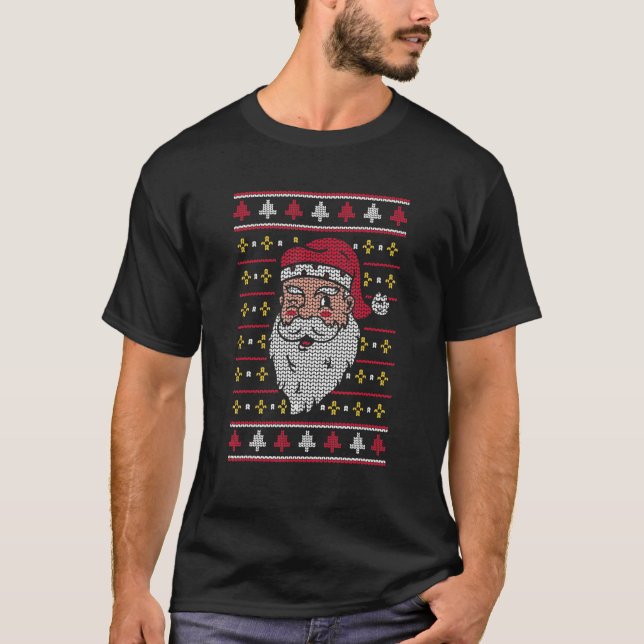 Santa Claus Wink Ugly Christmas Sweater  Holiday X T Shirt (Framsida)