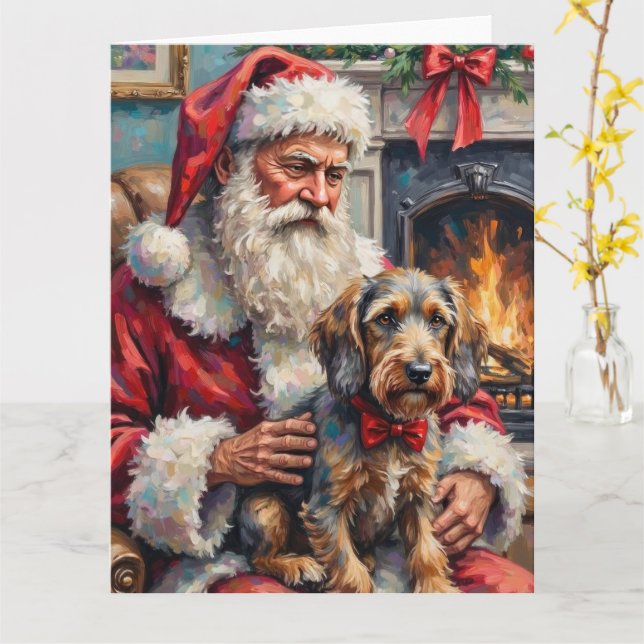 Santa Claus Wirehaired Pointing Griffon Christmas Kort (Gul blomma)