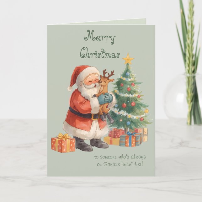 Santa Claus Wishes & whimsical Christmas Card Kort (Framsida)