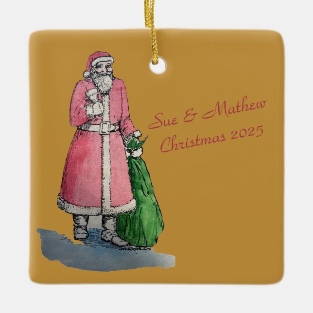 Santa Claus with a Sack of Gifts Julgransprydnad Keramik (Framsida)