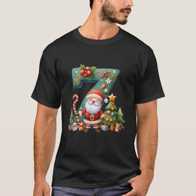 Santa Claus With Christmas Tree And Candy Cane Sev T Shirt (Framsida)