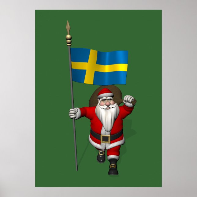 Santa Claus With Ensign Of Sweden Poster (Framsidan)