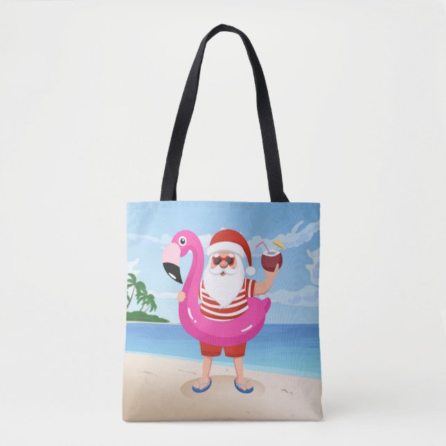 Santa Claus with flamingo inflatable ring Tygkasse (Framsida)