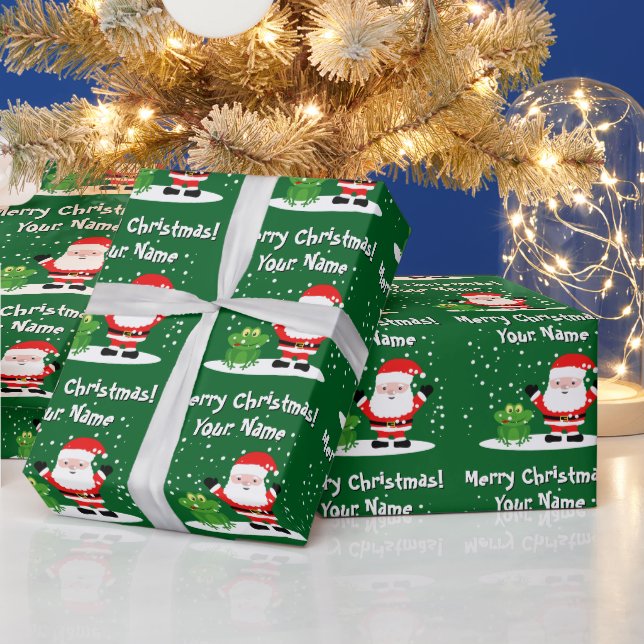 Santa Claus with frog cartoon fun kid's Christmas Presentpapper (Helgdagar)