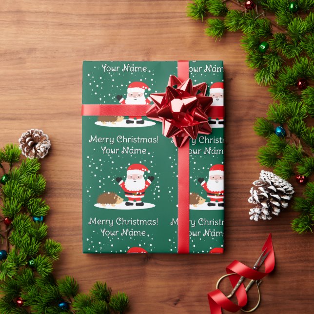 Santa Claus with hedgehog cartoon kid's Christmas Presentpapper (Julgåva)