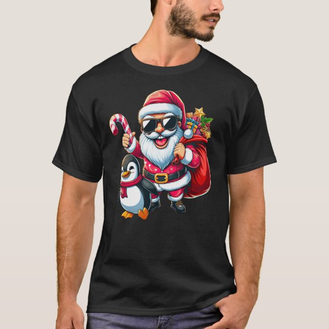 Santa Claus with Penguin Funny Christmas Boys Girl T Shirt (Framsida)