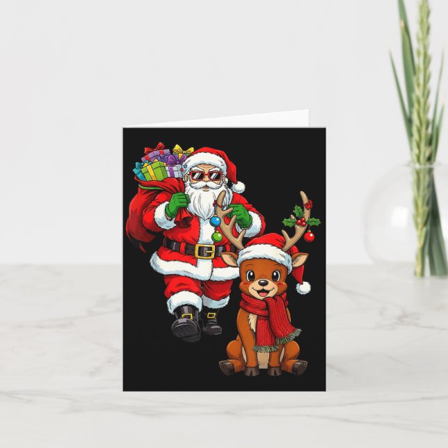 Santa Claus With Reindeer And Cool Christmas  Kort (Framsida)
