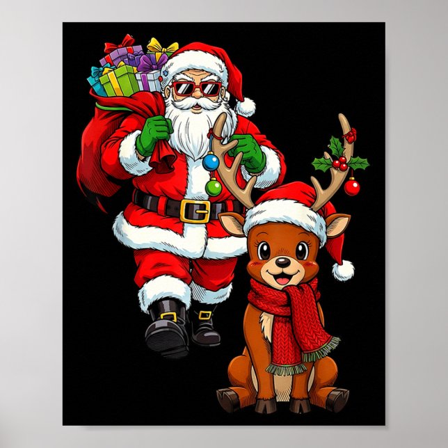 Santa Claus With Reindeer And Cool Christmas  Poster (Framsidan)