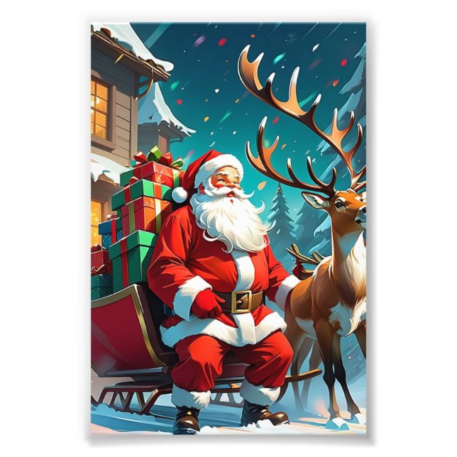 “Santa Claus with Reindeer ChristPhoto  Fototryck (Framsidan)