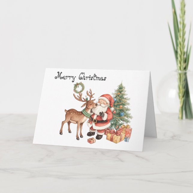 Santa Claus with reindeer whimsical Greeting Card Kort (Framsida)