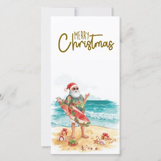 Santa Claus with Surf Board Christmas tropical  Julkort (Framsida)
