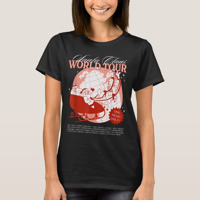 Santa Claus World Tour Christmas Xmas Holiday Paja T Shirt (Framsida)