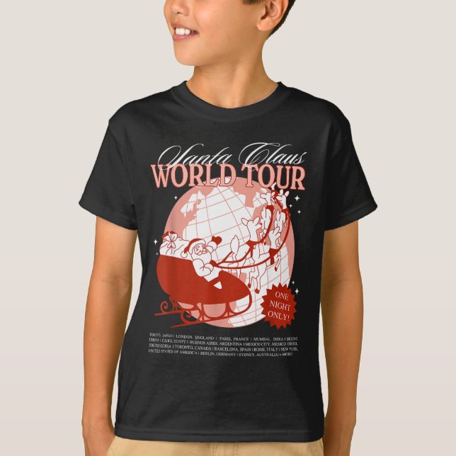 Santa Claus World Tour Christmas Xmas Holiday Paja T Shirt (Framsida)