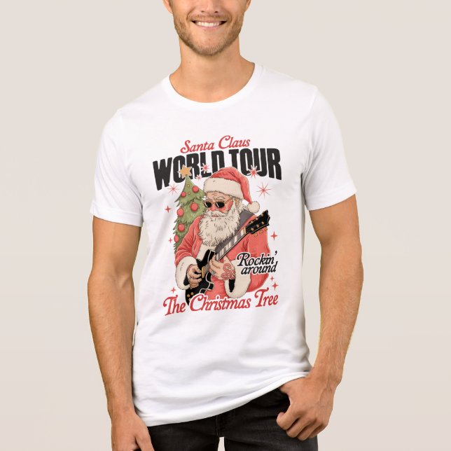Santa Claus World Tour Cool Julmusik Gitarr T Shirt (Framsida)