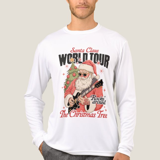 Santa Claus World Tour Cool Julmusik Gitarr T Shirt (Framsida)