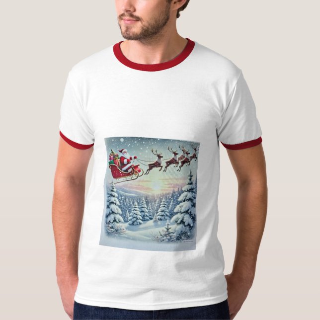 Santa Clause Rain Deer T Shirt (Framsida)