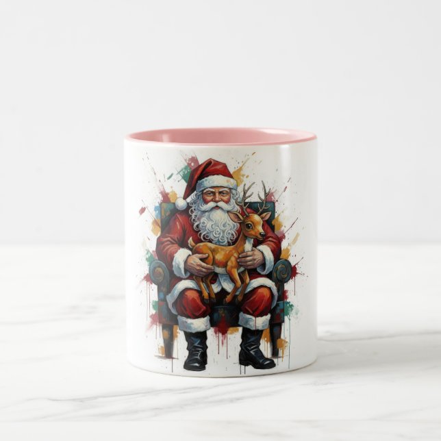 Santa Clause & Reindeer , Christmas Mug Två-Tonad Mugg (Center)