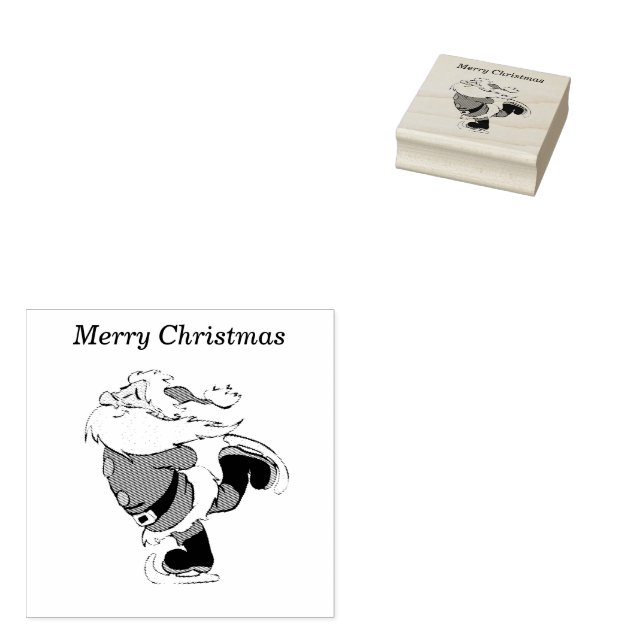 Santa Clause Skridskoåkning 2x2 Gummistempel Stämpel (Stämplad)