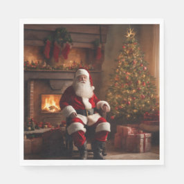 Santa Clause with Christmas Tree & Fireplace Pappersservett