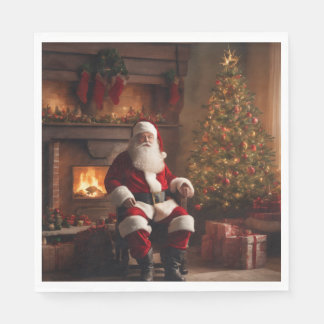 Santa Clause with Christmas Tree & Fireplace Pappersservett