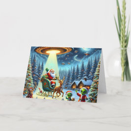 Santa Claus's UFO Alien Helpers Christmas Helgkort