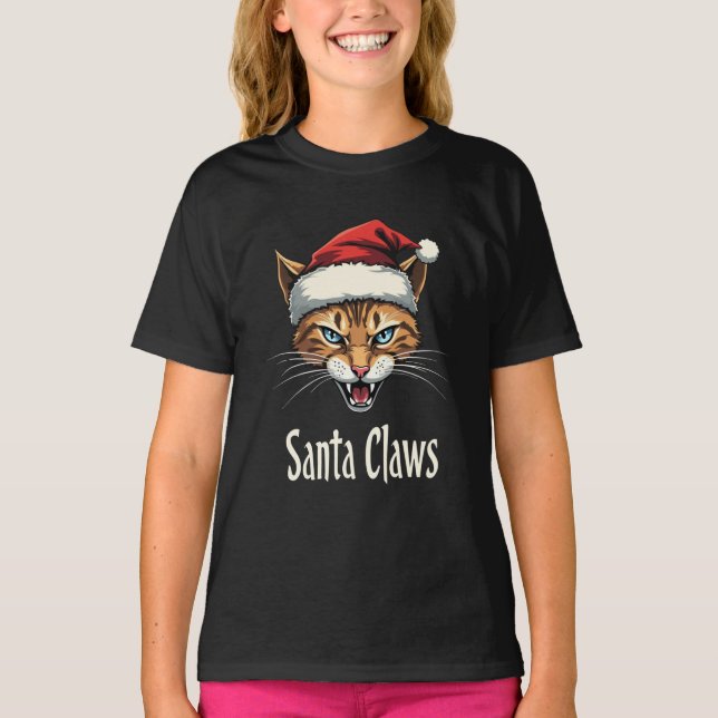 Santa Claws Angry Cat Christmas - Funny Christmas T Shirt (Framsida)