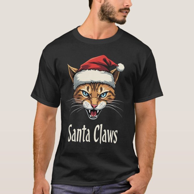 Santa Claws Angry Cat Christmas - Funny Christmas T Shirt (Framsida)