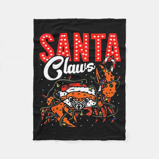 Santa Claws Christmas Funny Crab Lights Holiday Ca Fleecefilt (Framsidan)